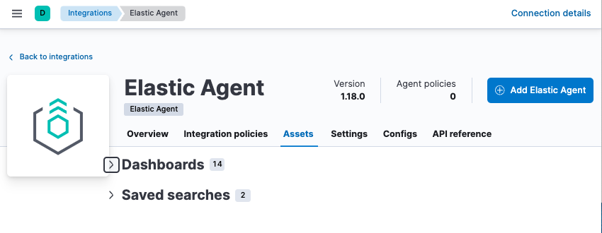 Screen capture of Elastic Agent monitoring assets
