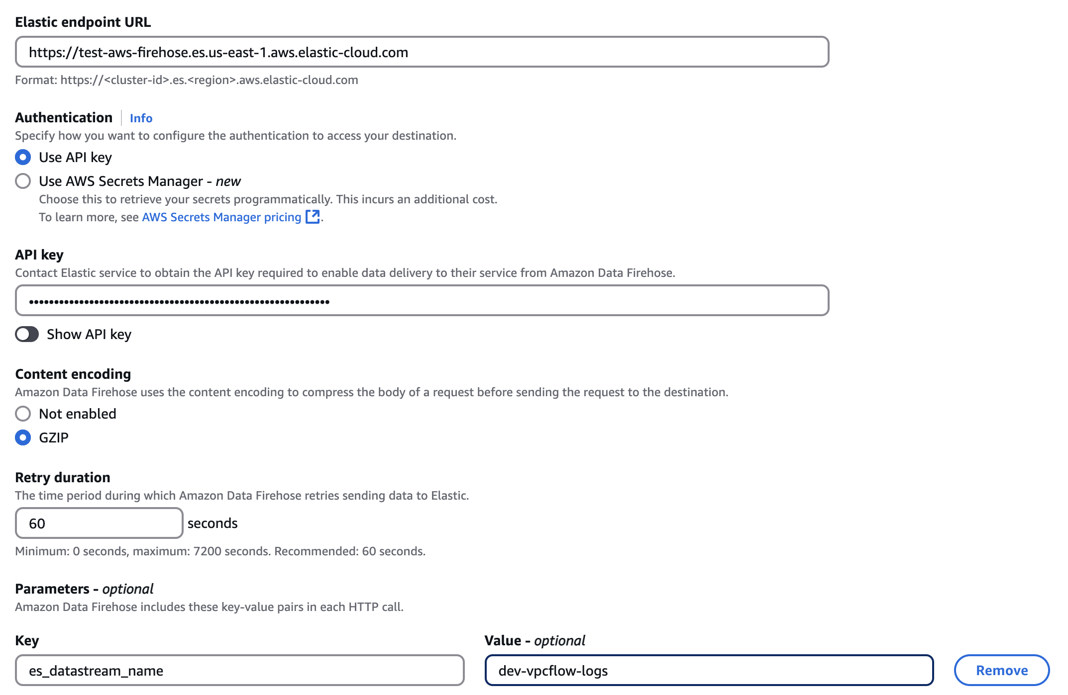 Firehose Destination Settings