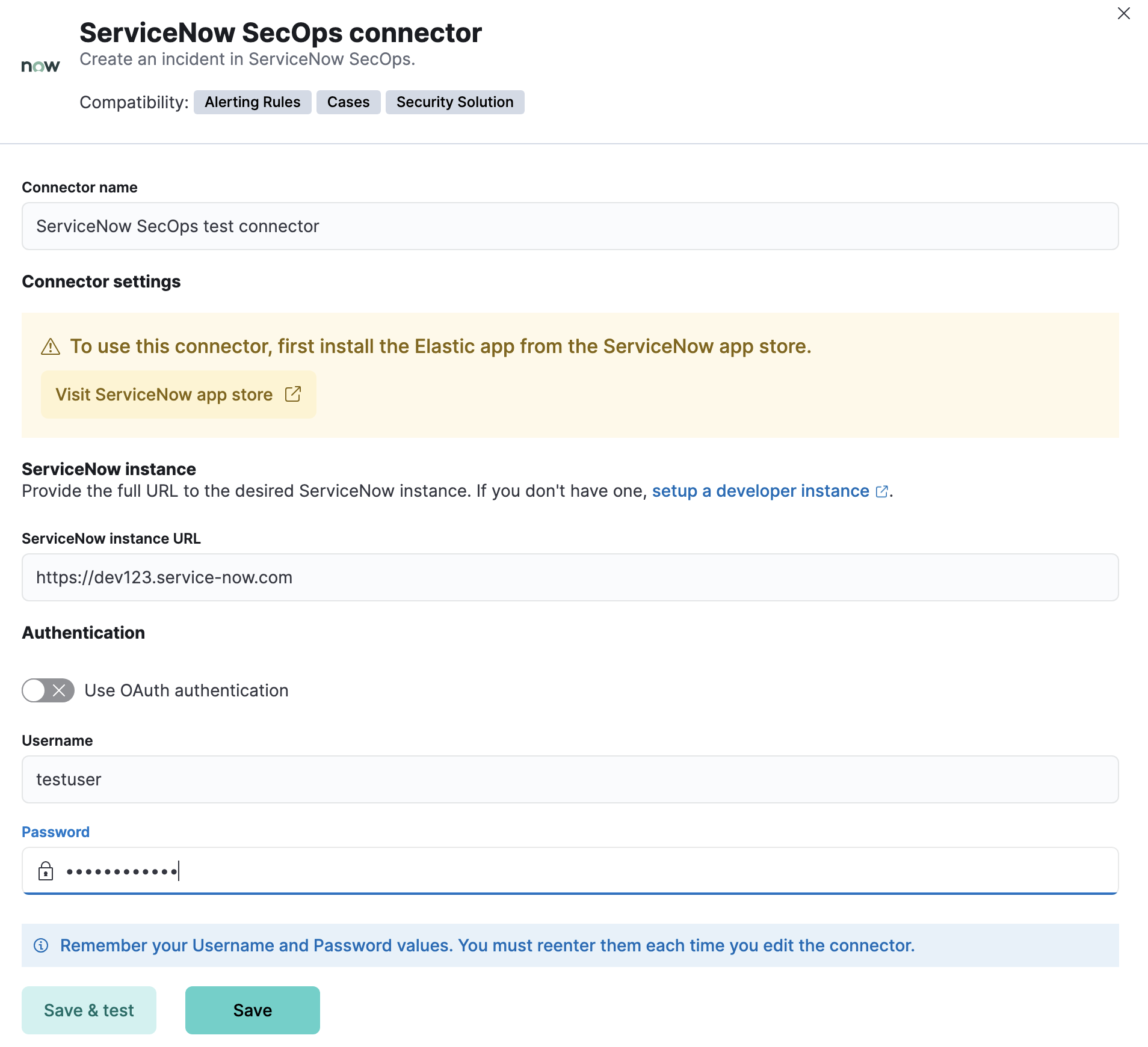 ServiceNow SecOps connector using basic auth