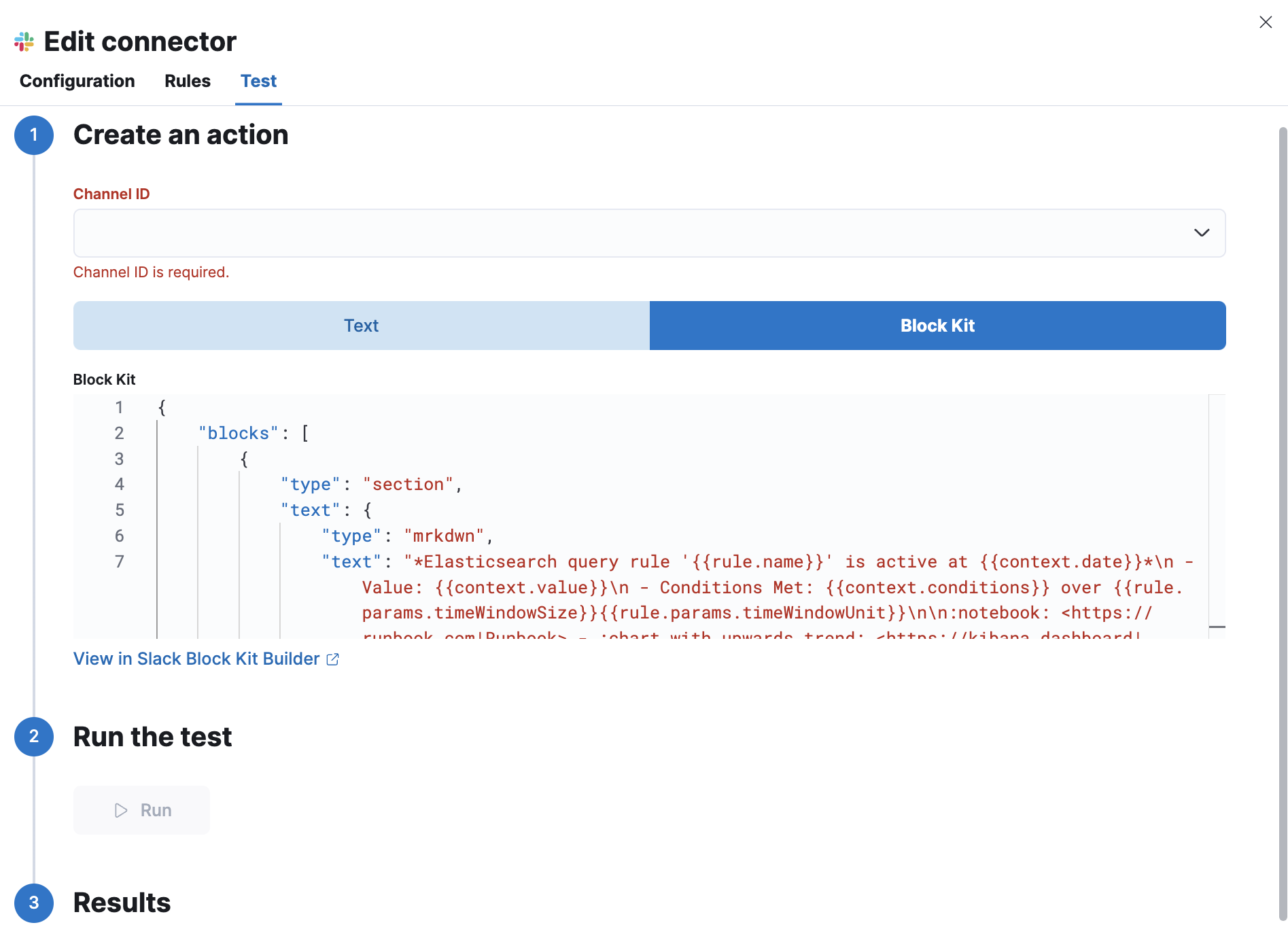 Slack web API connector test