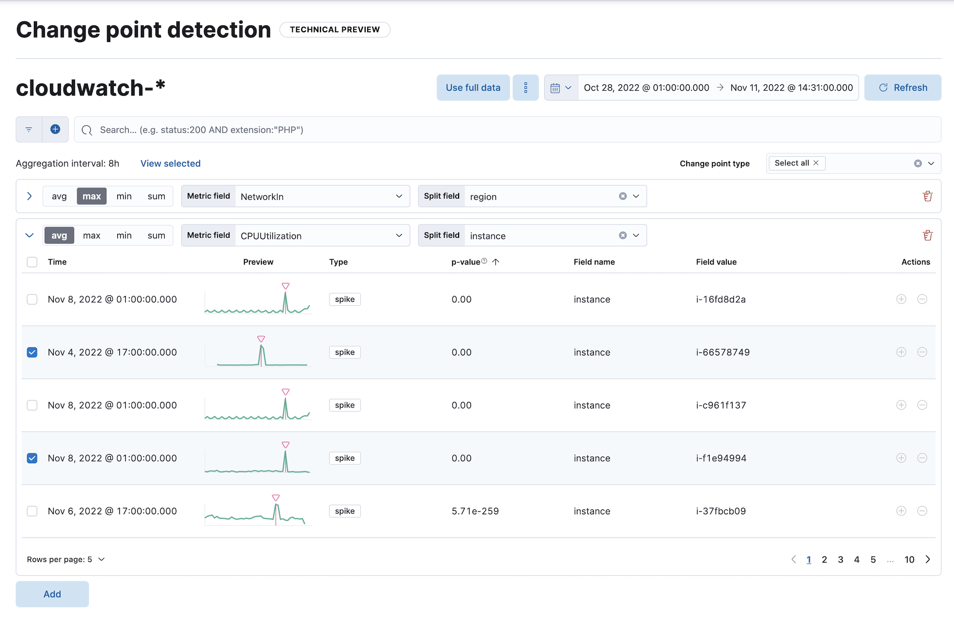 Change point detection UI