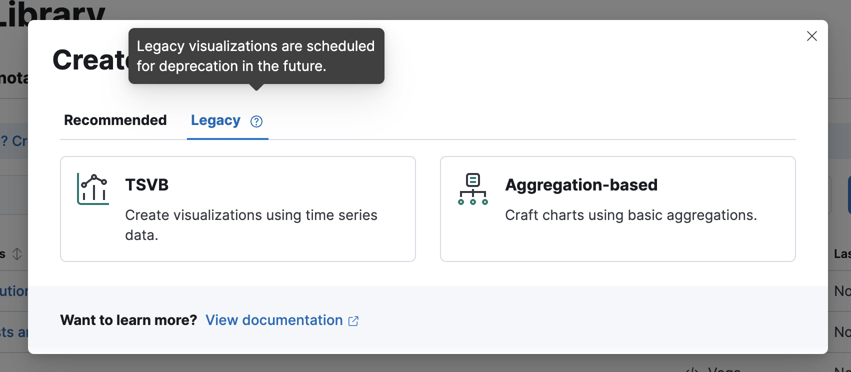 New Legacy tab in the Create Visualization window