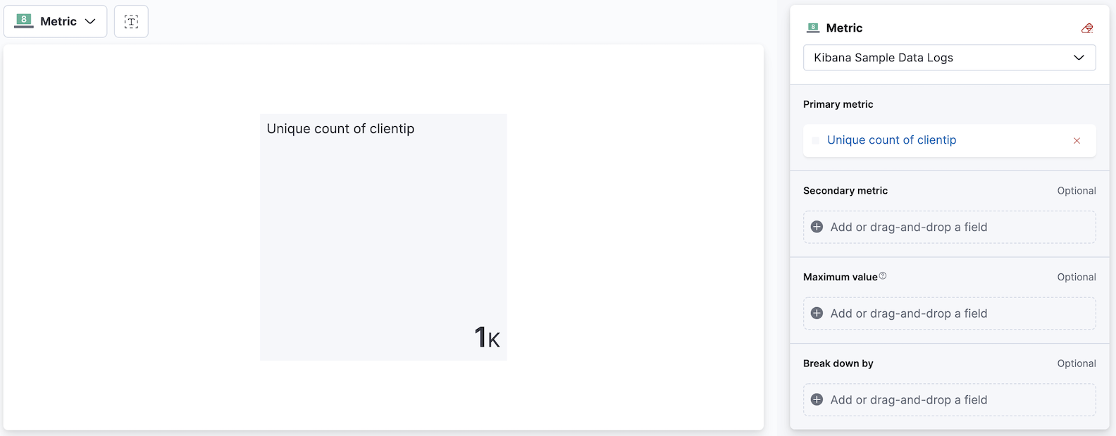 Metric visualization of the clientip field