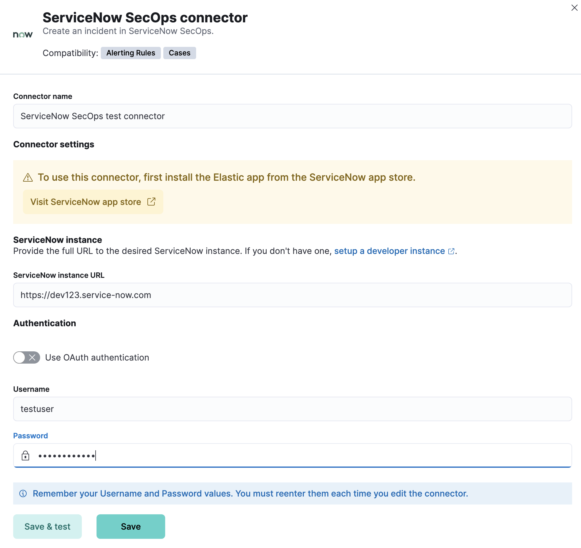 ServiceNow SecOps connector using basic auth