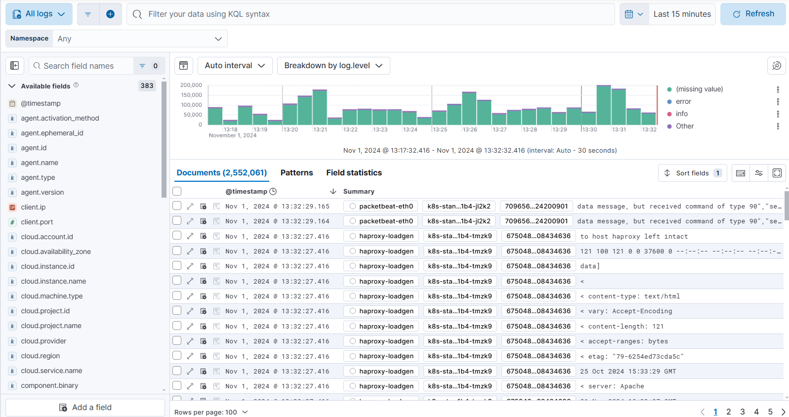 Screen capture of the Logs Explorer