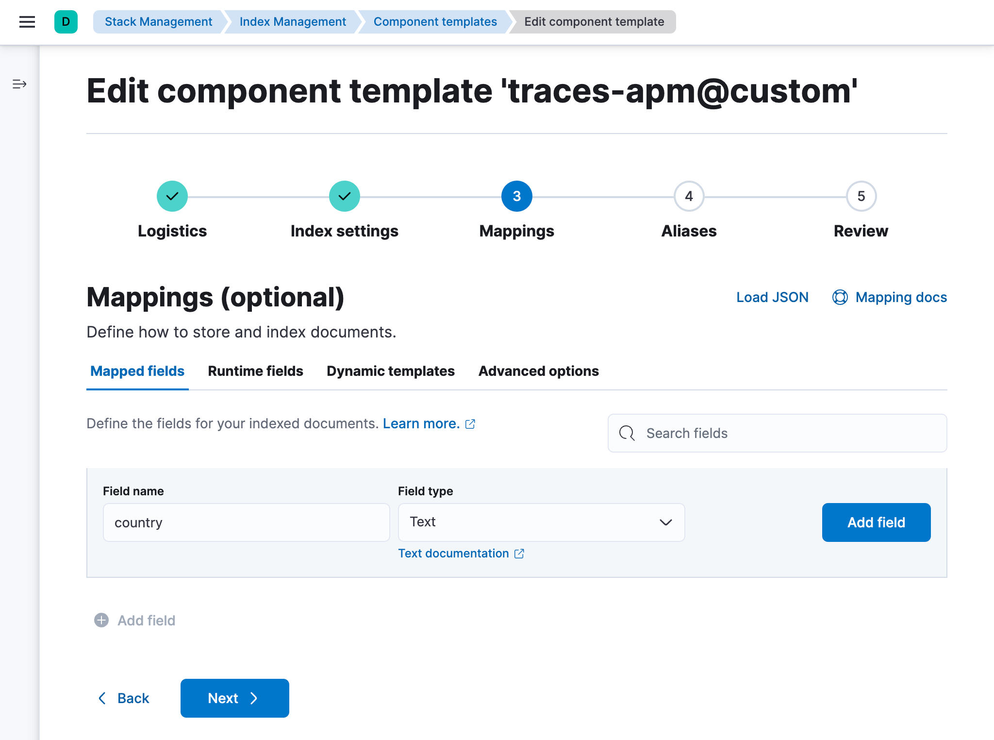 Editing a component template to add a new mapped field