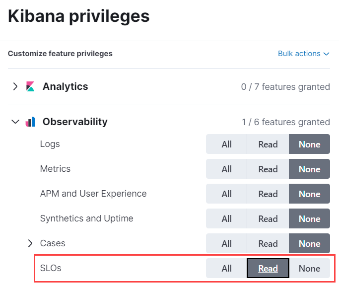 SLO Kibana read privileges