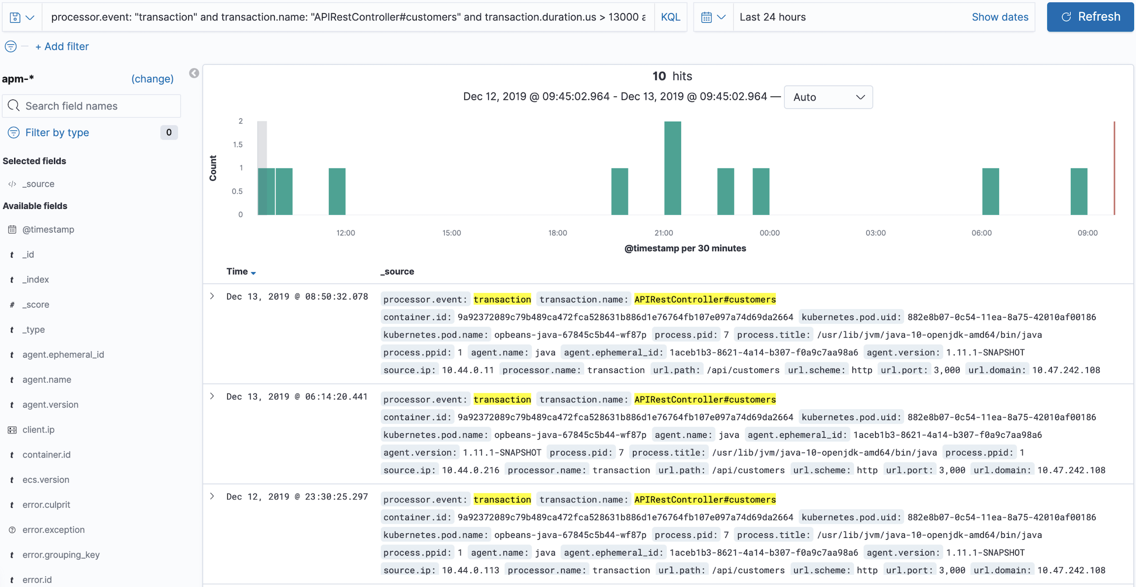 View all transactions in bucket