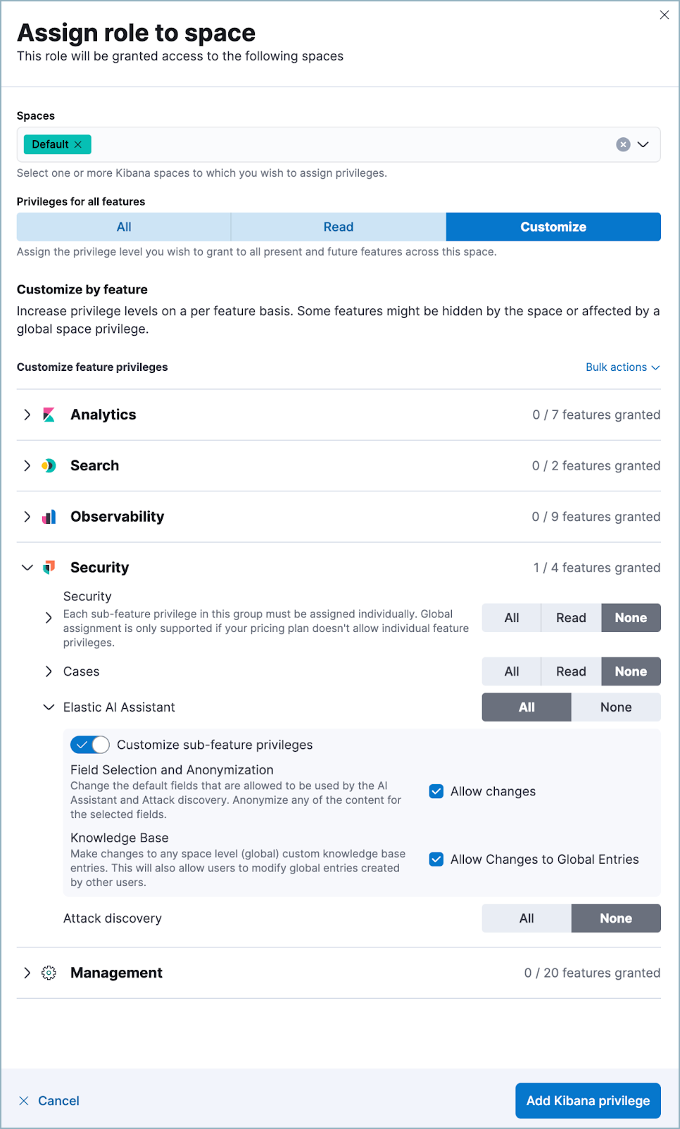 Knowledge base’s RBAC settings