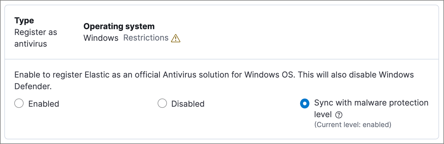 Detail of Register as antivirus option.