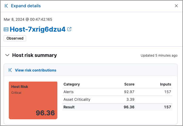 Host risk data in the Host risk summary section